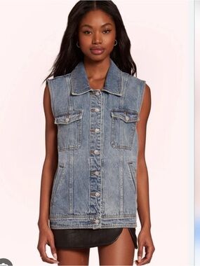 AMANDA UPRICHARD RHINESTONE EMBELLISHED BUTTON GREYSON DENIM VEST XS oversized